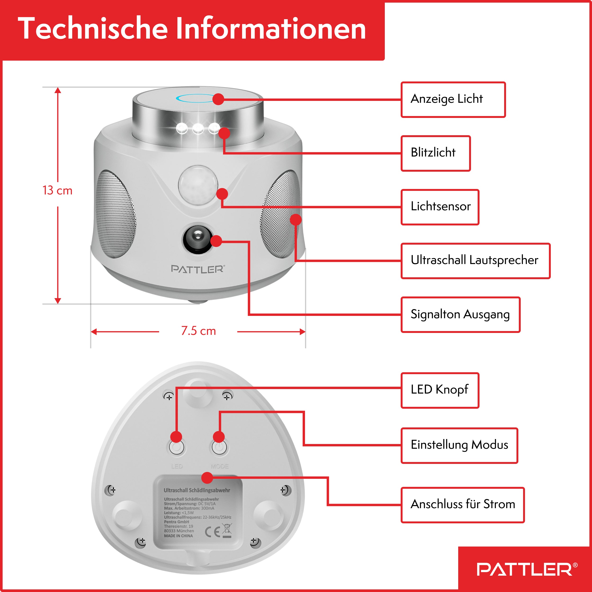 360° Ultraschall Mäuseabwehr